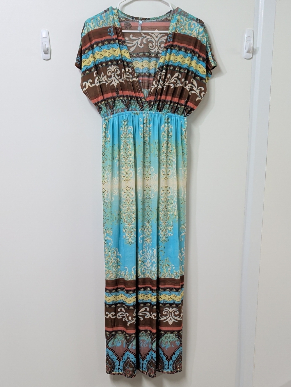 Isla Bonita Turquoise Brown Paisley Maxi Dress Size One Size